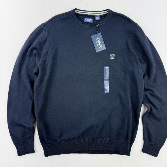 CHAPS Original Crewneck Sweater Size XL Mens Navy Logo NWT - Picture 1 of 6